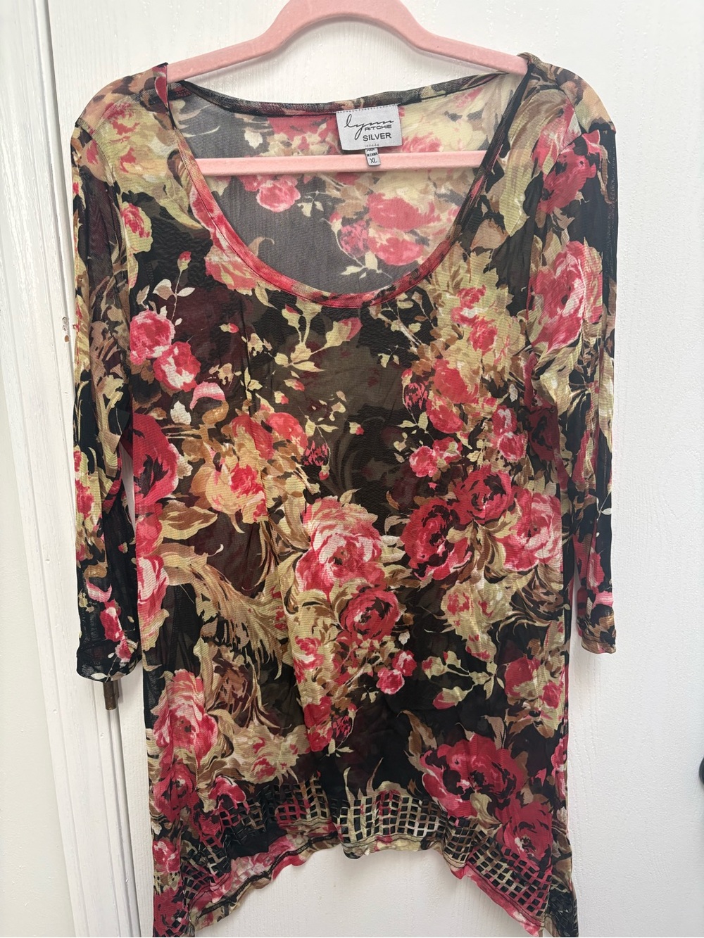 Silver Jeans Floral Mesh Tunic in Black, Red, Green